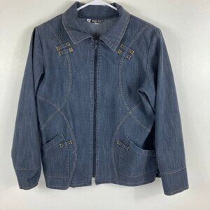 Womens Vintage‎ Highlights Chambray Jean Zip Jacket Blue M